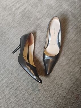 VTG Amalfi Made in Italy Metallic Dark Grey Leather Heels Pointed Toe Pumps 7.5B